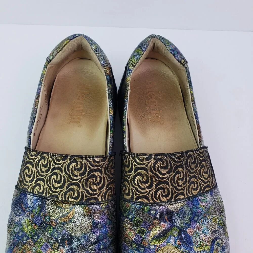 Alegria Glee Gypsy Rose Womens Sz 8-8.5 Floral Metallic Multi Leather Clog Shoes